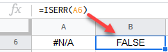 google sheets ISERR function