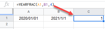 google sheets YEARFRAC FUNCTION 5