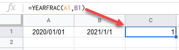 google sheets YEARFRAC FUNCTION 6