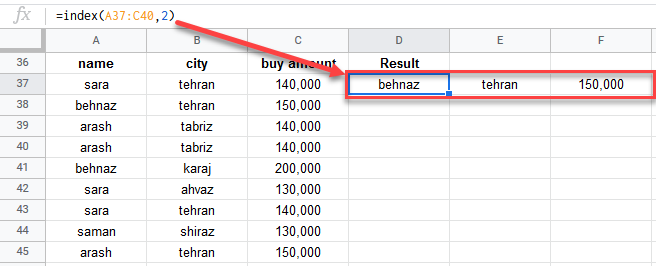 google sheets index function 3