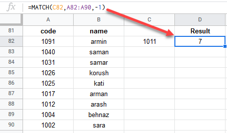 google sheets match function 5