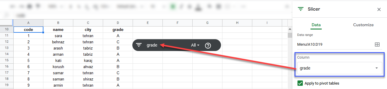 google sheets menu data slicer 4