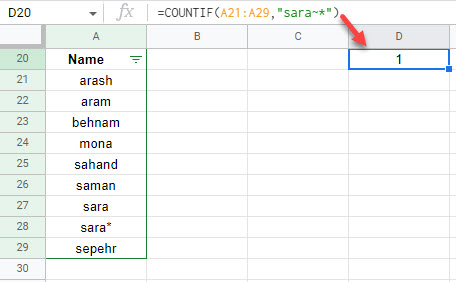 google sheets formula wildcard 4