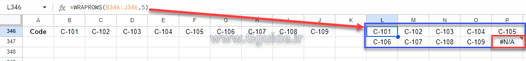 google sheets WRAPROWS function 2
