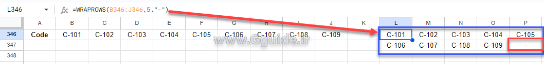 google sheets WRAPROWS function 3