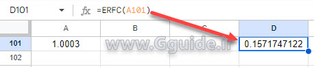google sheets ERFC function