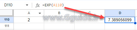 google sheets EXP function