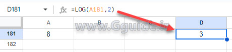 google sheets LOG function