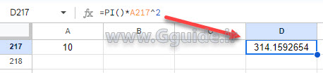 google sheets PI function