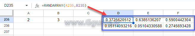 google sheets RANDARRAY function