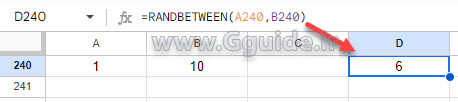 google sheets RANDBETWEEN function