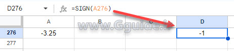google sheets SIGN function
