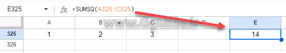google sheets SUMSQ function