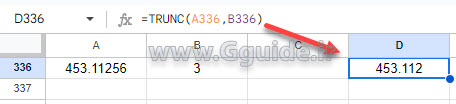 google sheets TRUNC function 1