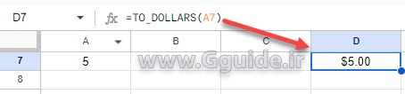 google sheets TO DOLLARS function