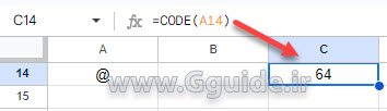 google sheets CODE function