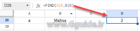 google sheets FIND function