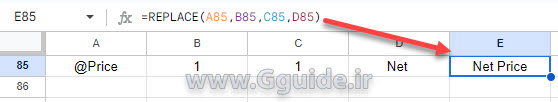 google sheets REPLACE function
