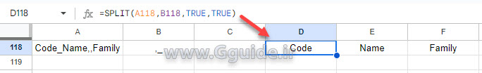 google sheets SPLIT function