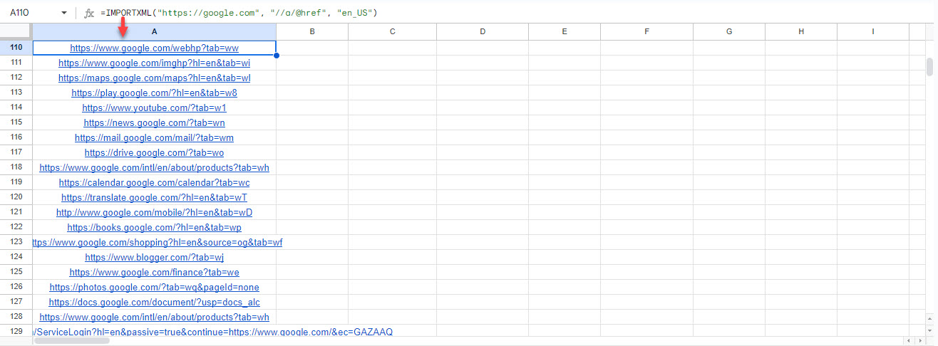 google sheets IMPORTXML function