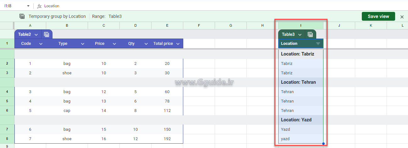 google sheets Table group by column 8